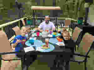 Gathered for our first meal on the new deck