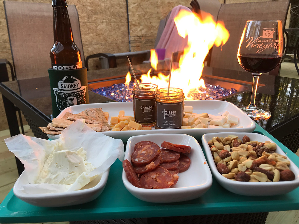 Snacks set out in from the new fire pit