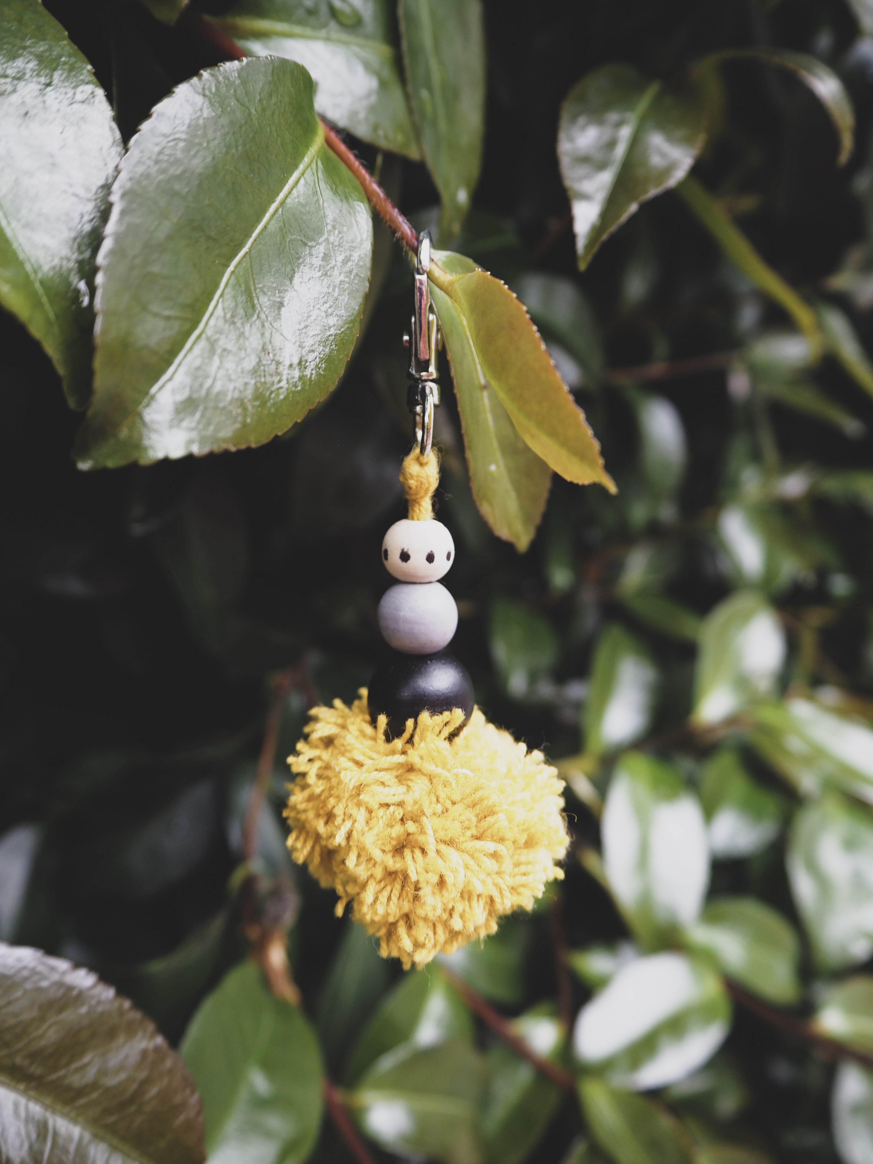 Beaded Pom Pom Keychain in Ochre