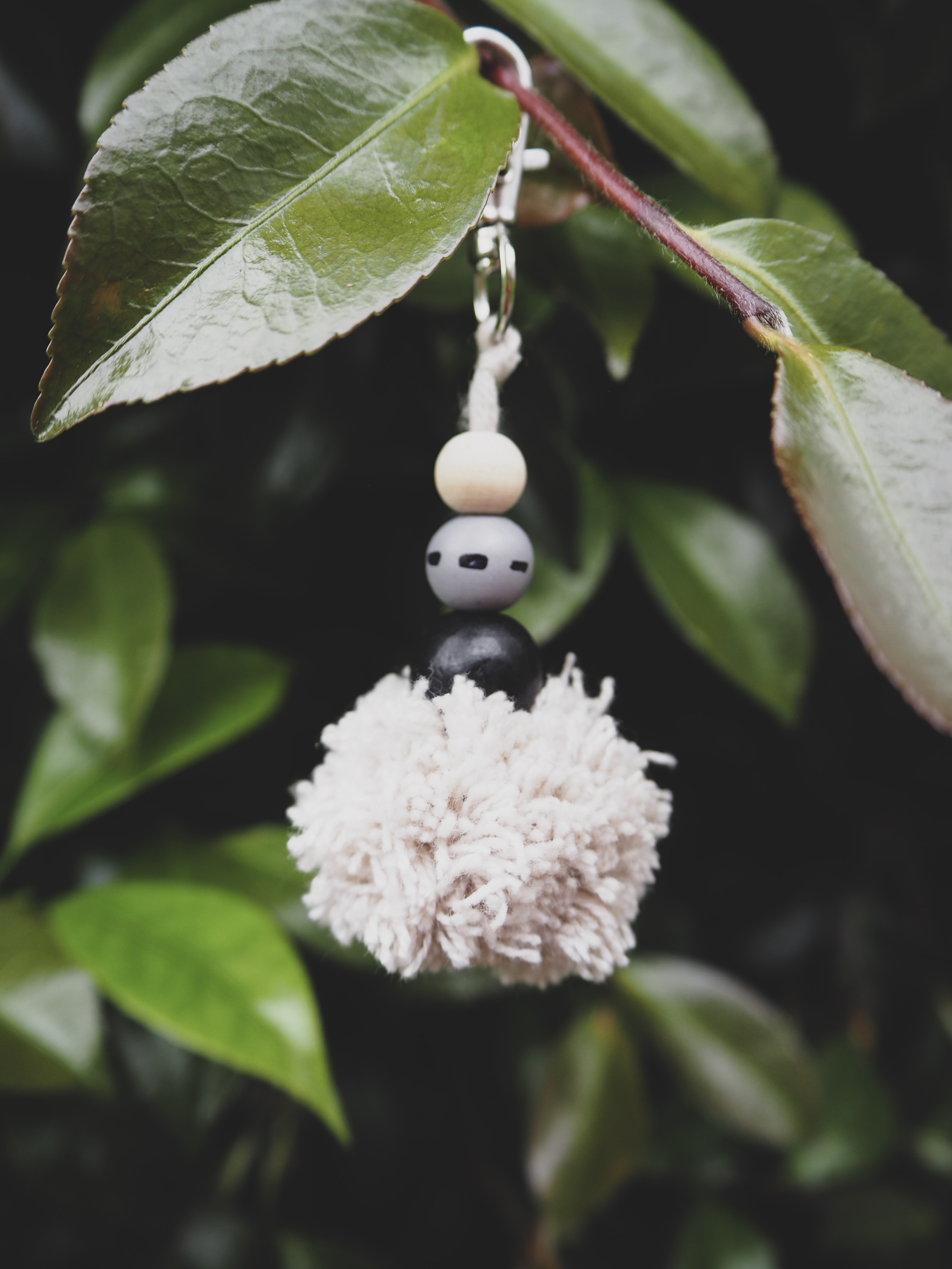 Beaded Pom Pom Keychain in Sand