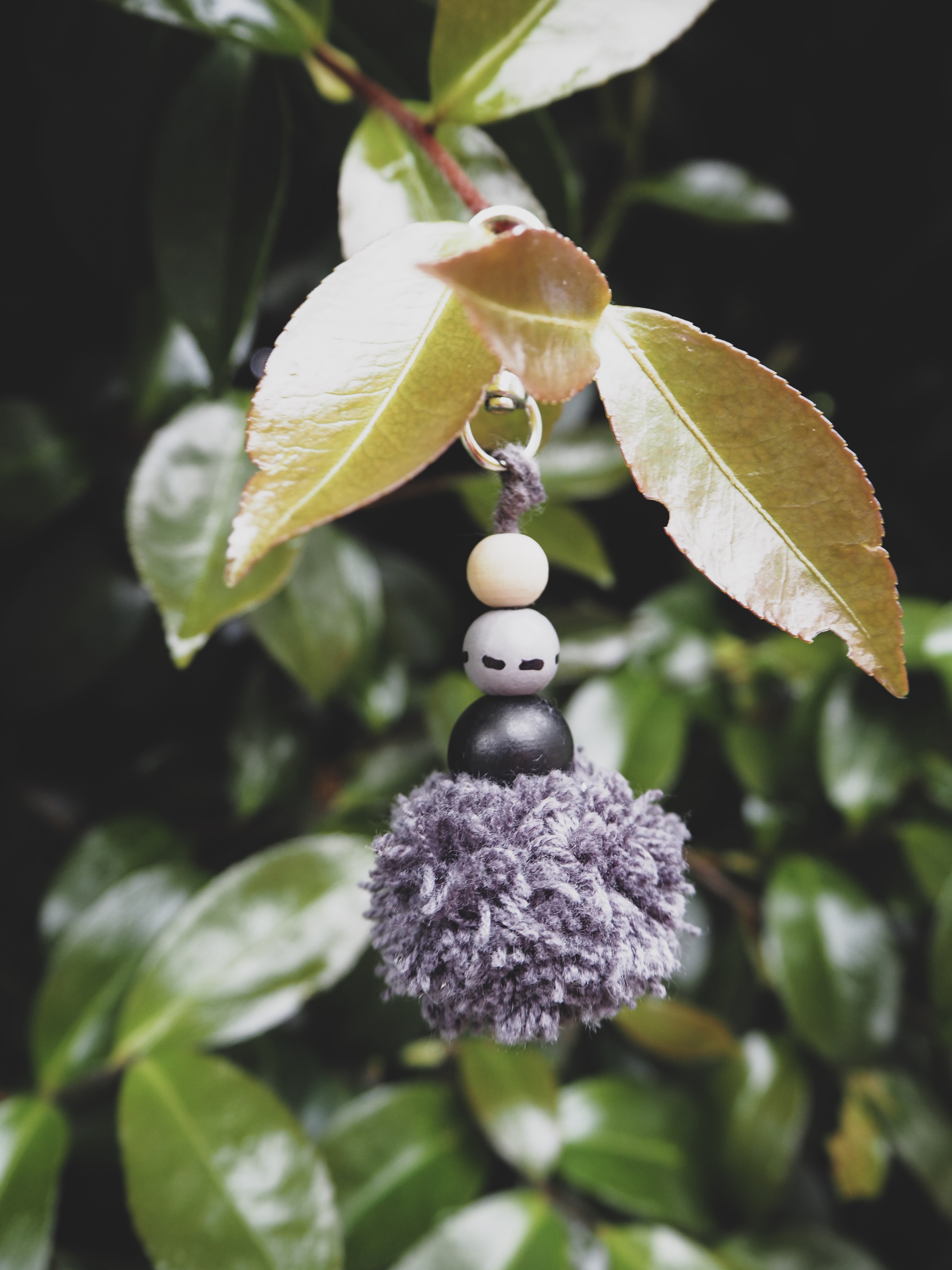 Beaded Pom Pom Keychain in Charcoal