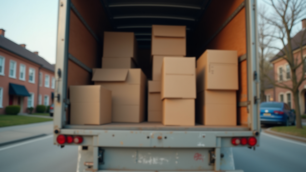 Eye-level view of packed furniture inside a moving truck