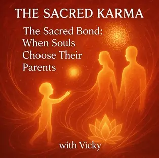 Abstract spiritual-themed podcast artwork in warm earthy tones featuring “The Sacred Karma Podcast with Vicky,” exploring consciousness, mindfulness, and personal transformation through soulful storytelling and modern wisdom — by thesacredkarma.com.