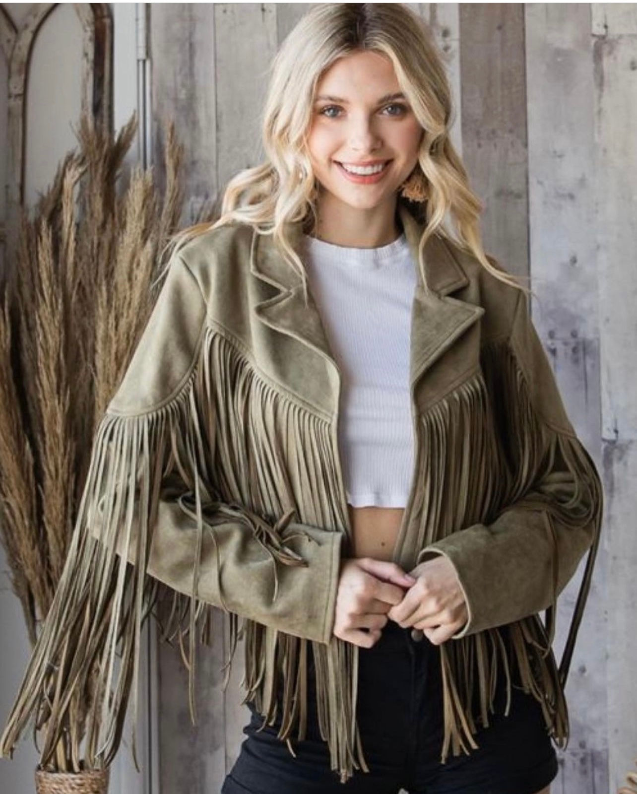 Olive Fringe Moto Jacket 
