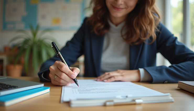 Eye-level view of a student filling out a scholarship application form at a study desk