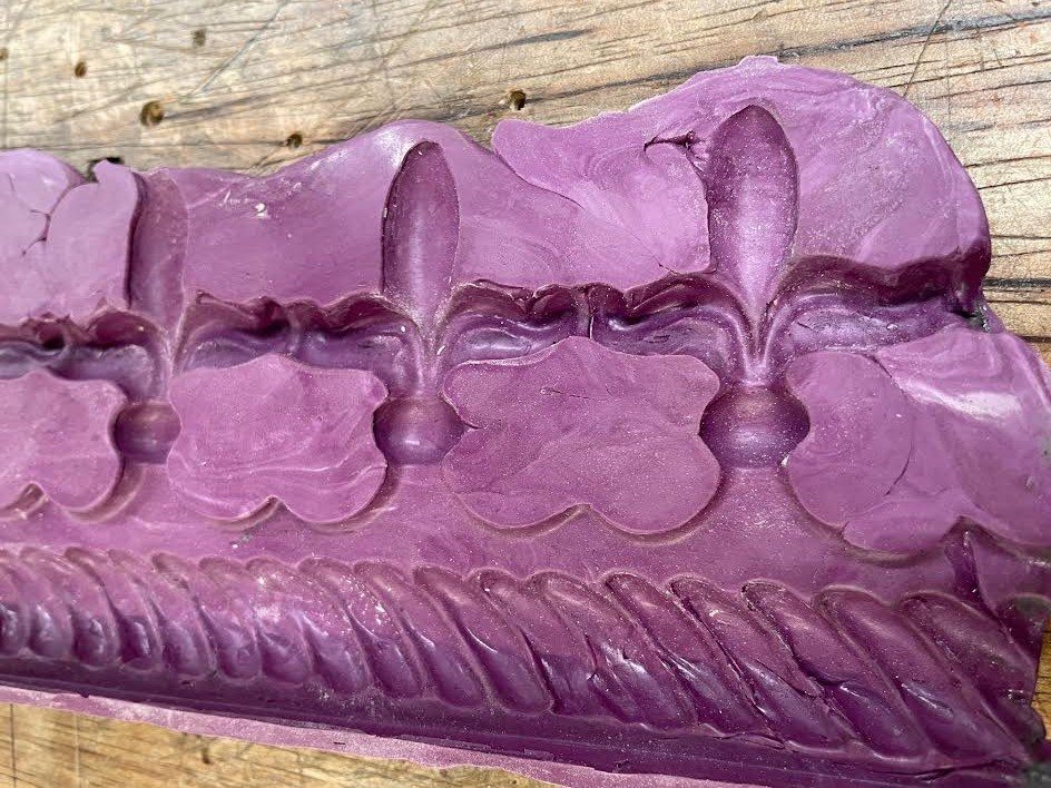 Silicone mould of the fleur-de-lys ornament taken from the original lantern