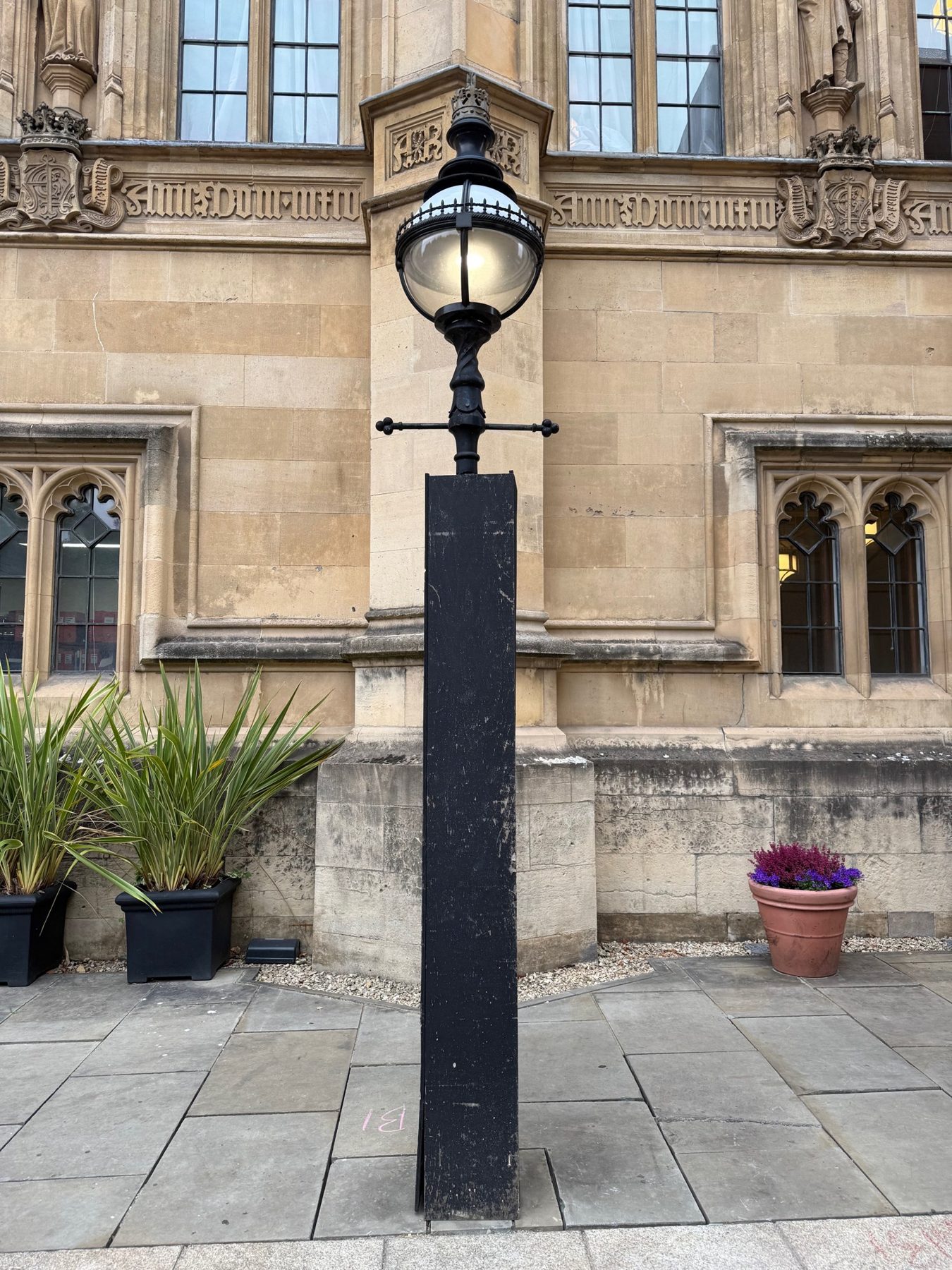 Completed lamp post with its new replica Gothic lantern in place at the Palace of Westminster