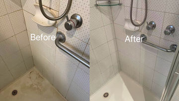 Bathroom before and after cleaning in Springvale removing mould and stains