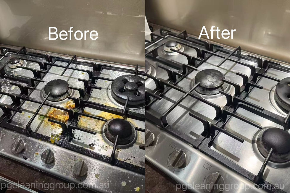 Before and after gas stove cleaning during end of lease cleaning in Melbourne