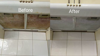 Before and after professional rangehood filter cleaning during an end of lease cleaning service in Melbourne.