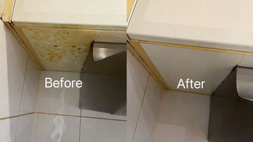 Before and after bathroom vanity cleaning completed during end of lease cleaning in a Chadstone rental property.