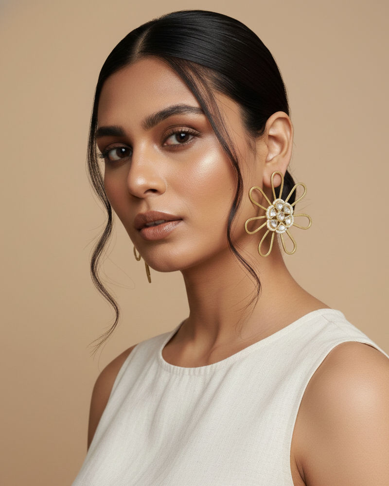 Thumbnail: Kashmir Qissa Floral Stud Earrings | Kashmiri Handcrafted Statement Jewelry
