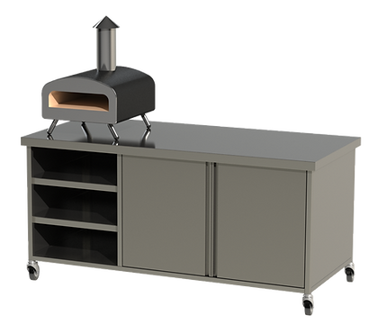 Prep 3.1. pizza oven outdoor table with 3 shelves and doors for cupboard storage