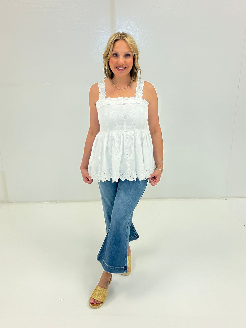 Thumbnail: White Eyelet Lace Babydoll Cami