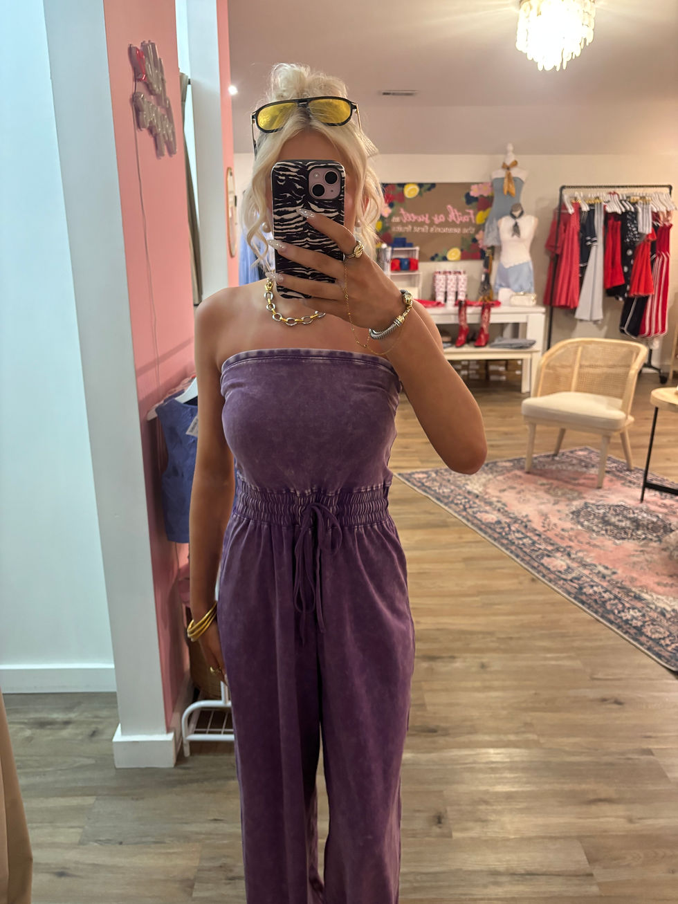 Thumbnail: Acid Washed Strapless Tube Top Jumpsuit