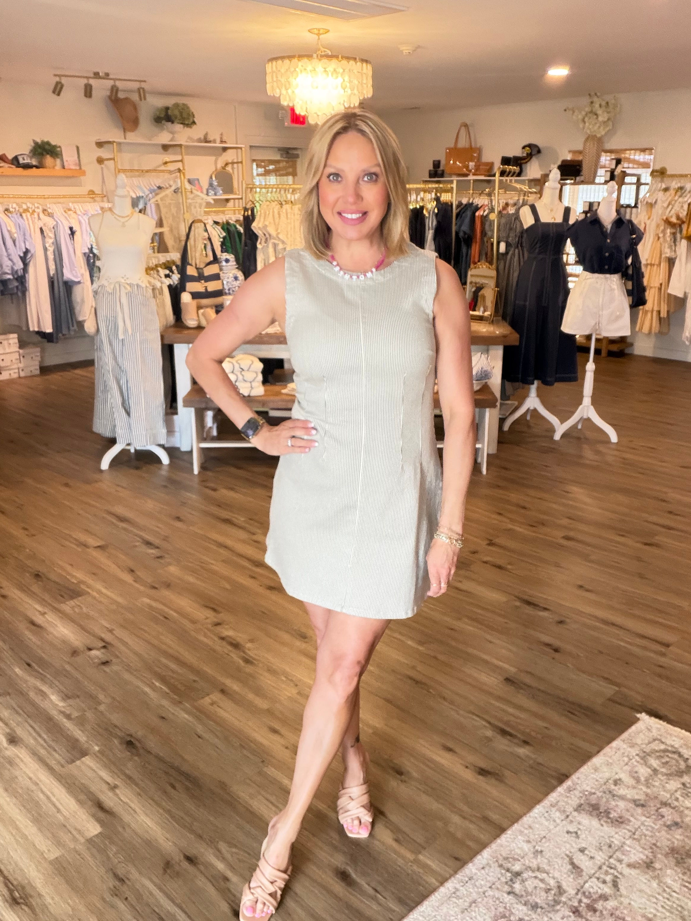 Striped Pintuck Dress