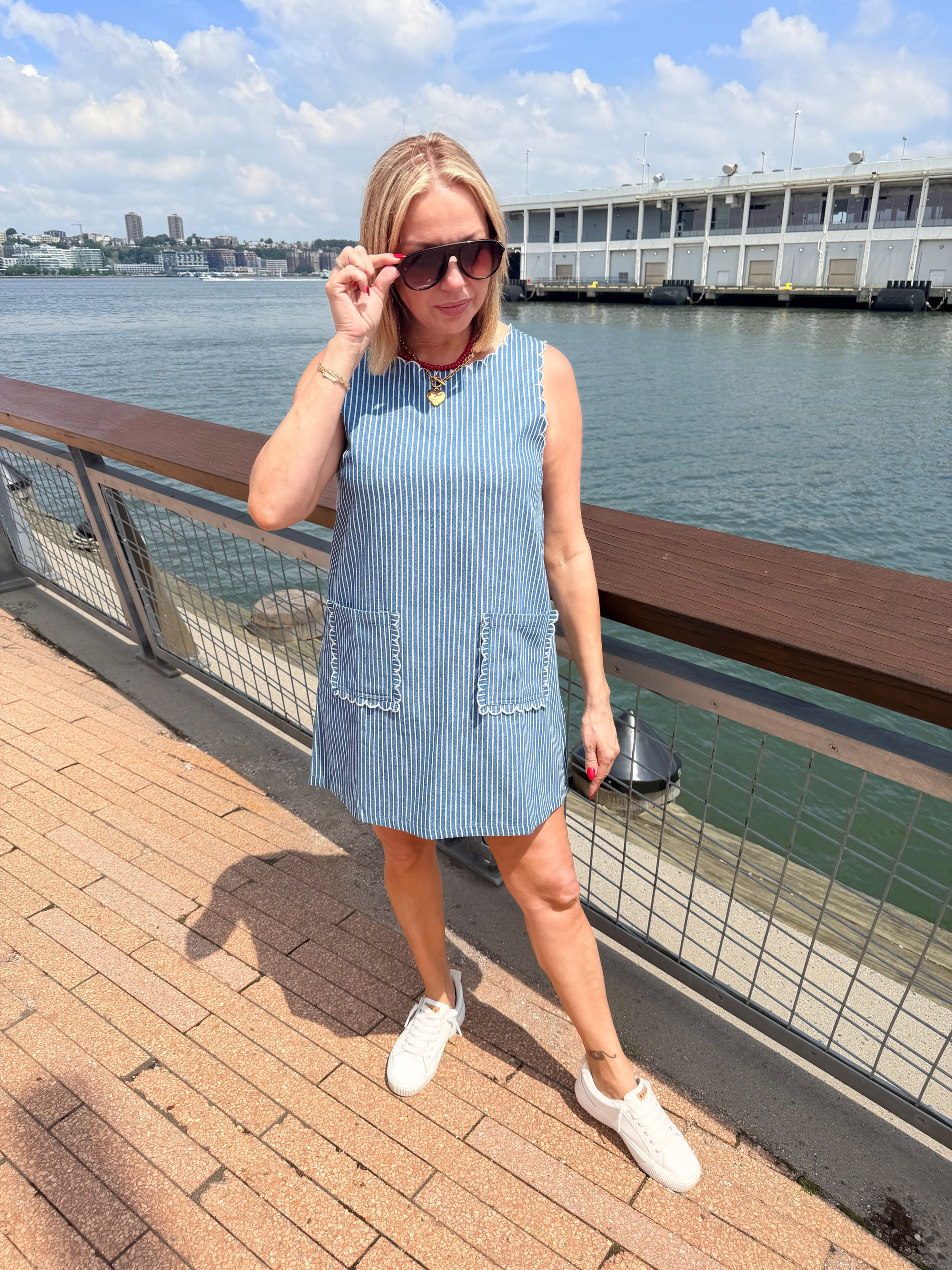 Sleeveless Stripe Denim Mini Dress