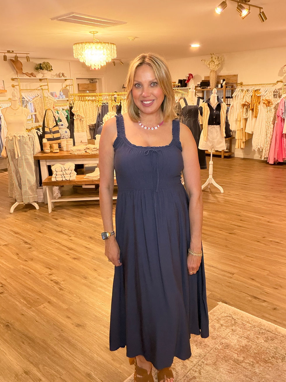 Thumbnail: Navy Front Tie Midi Dress