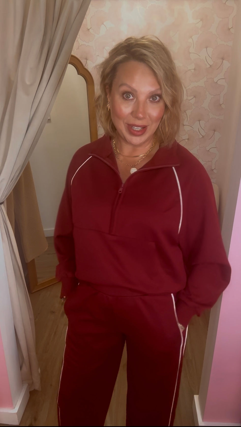 Thumbnail: Half Zip up Piping Detail Knit Casual Top