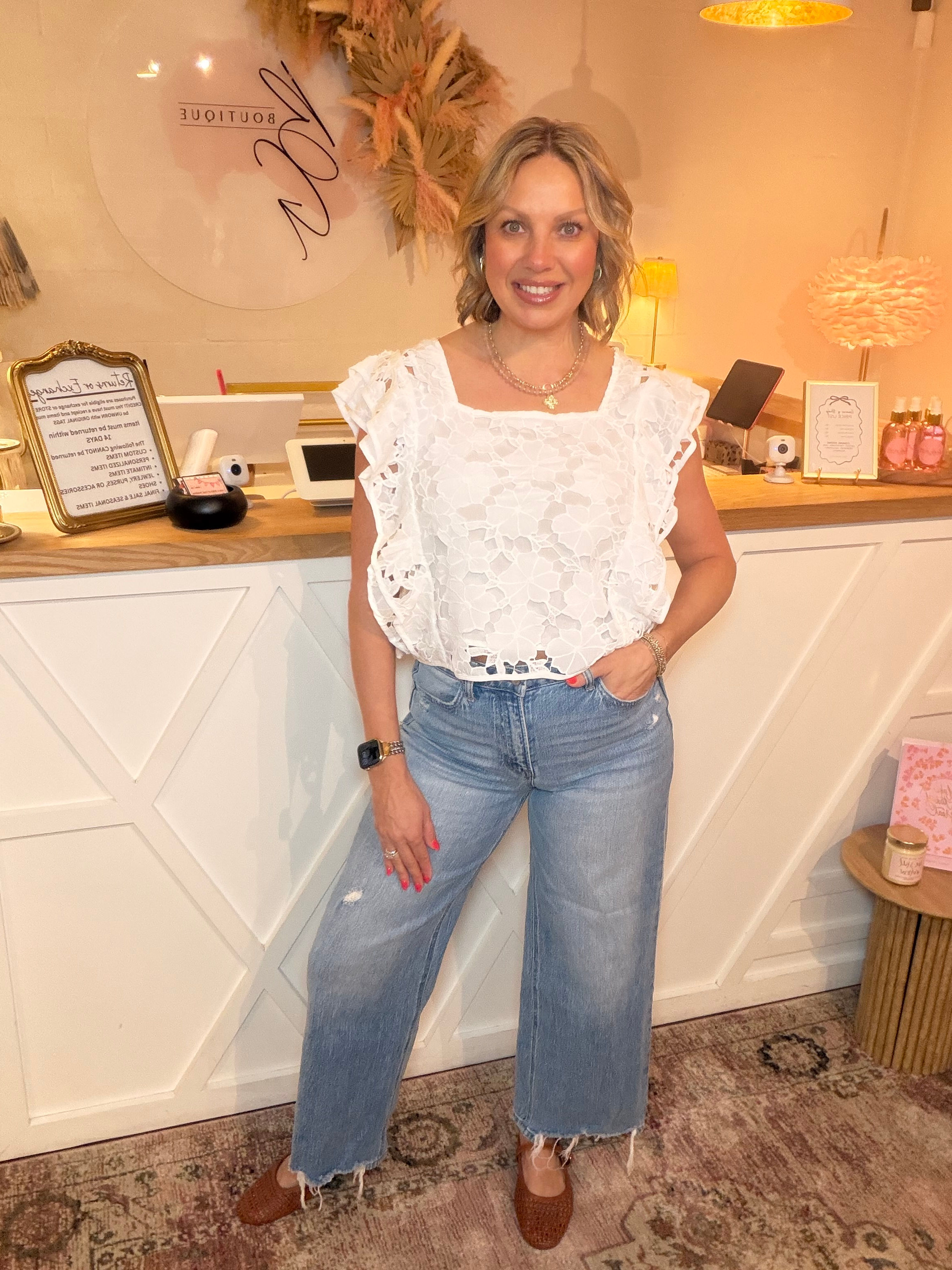 White Floral Detail Top