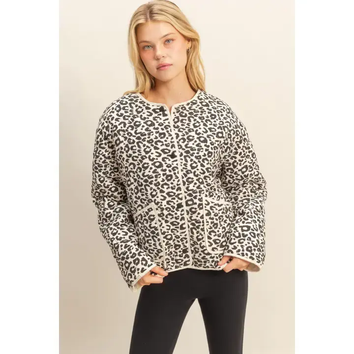 Thumbnail: Leopard Quilted Puffer Jacket