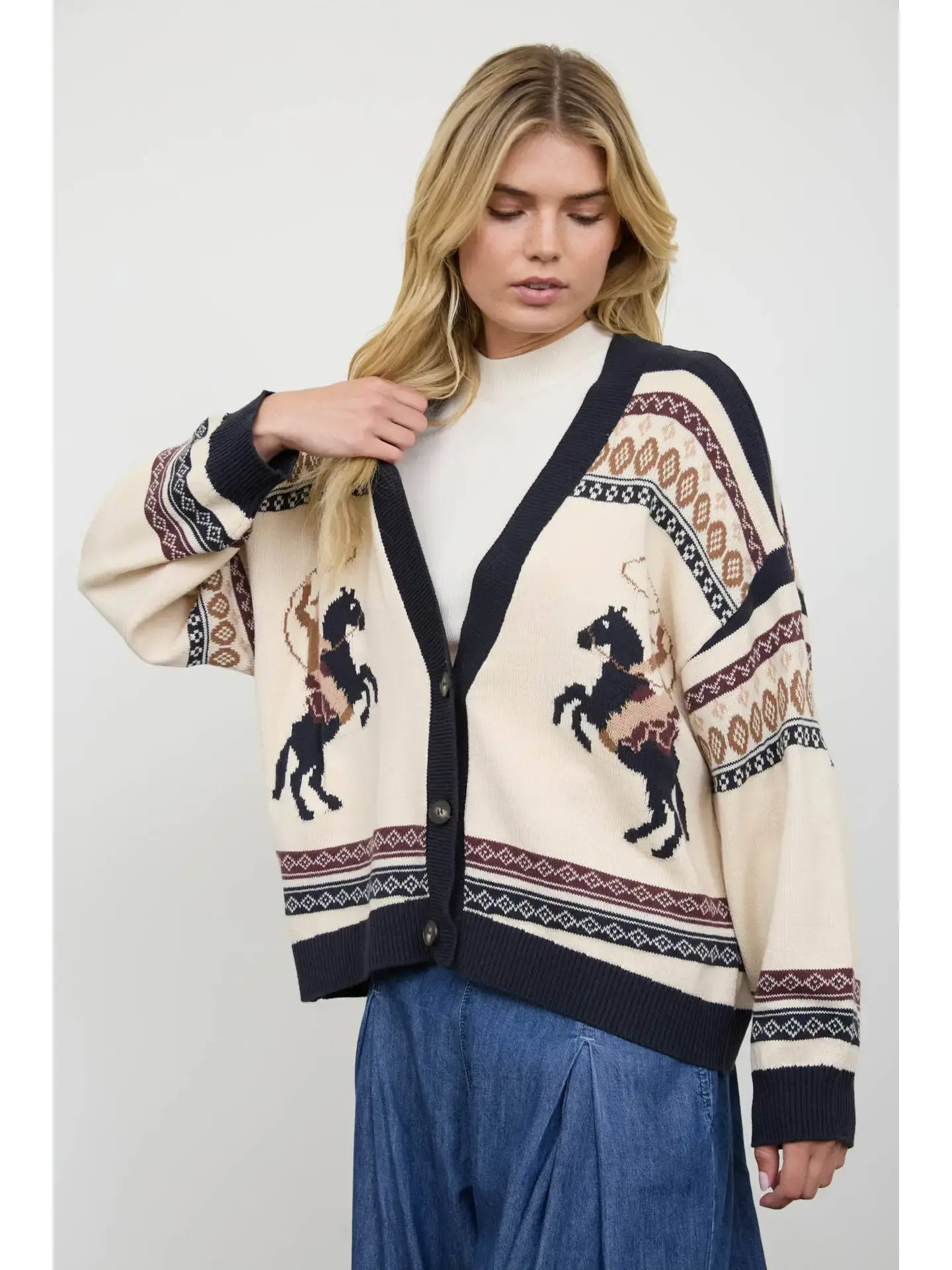 HORSE JACQUARD PATTERN CARDIGAN