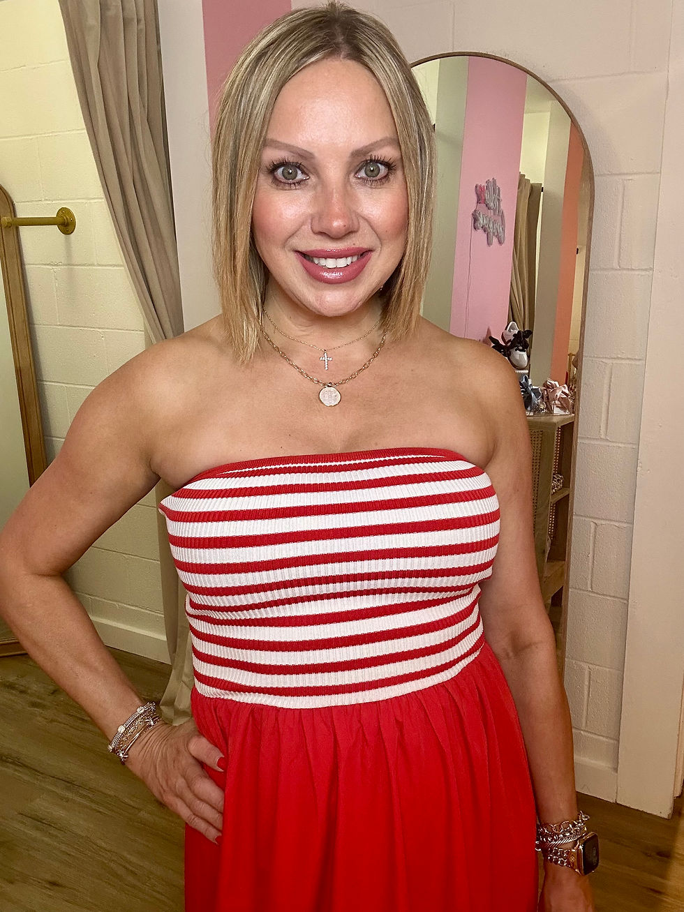 Thumbnail: Stripe Knit Top Mixed Media Maxi