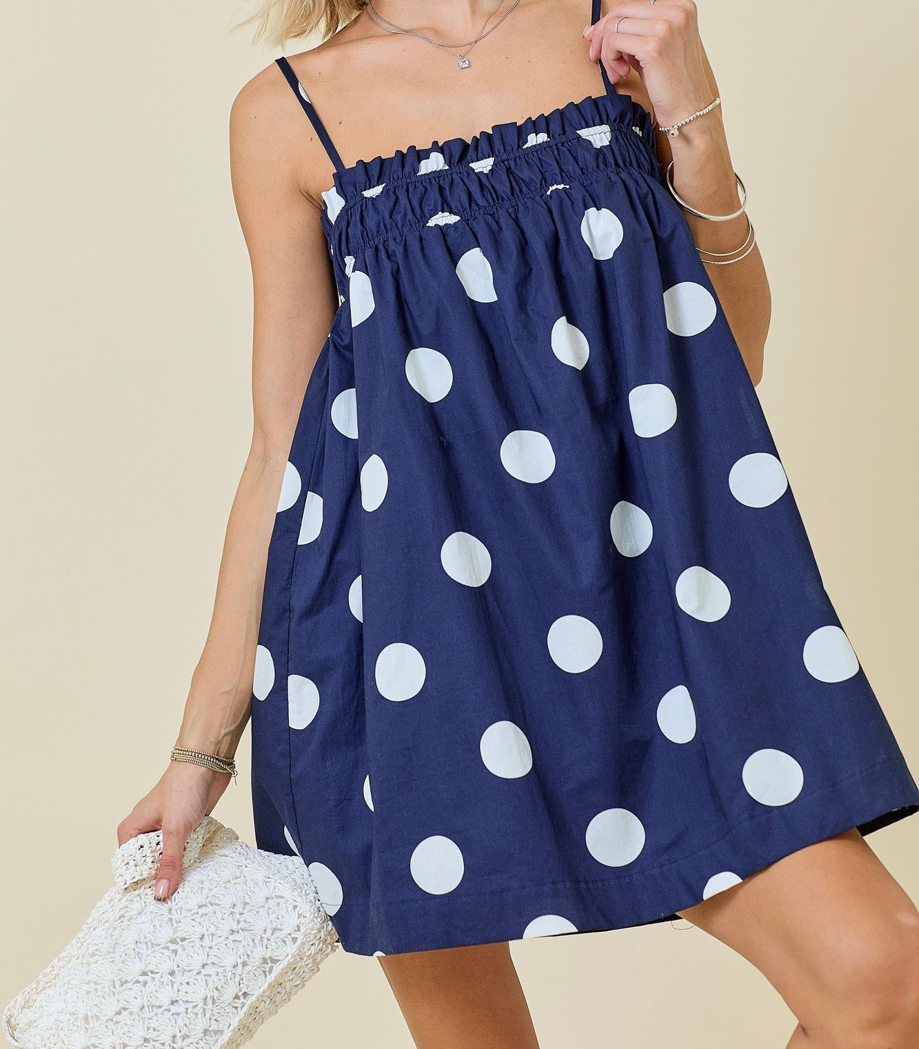 Navy & White Polkadot Mini