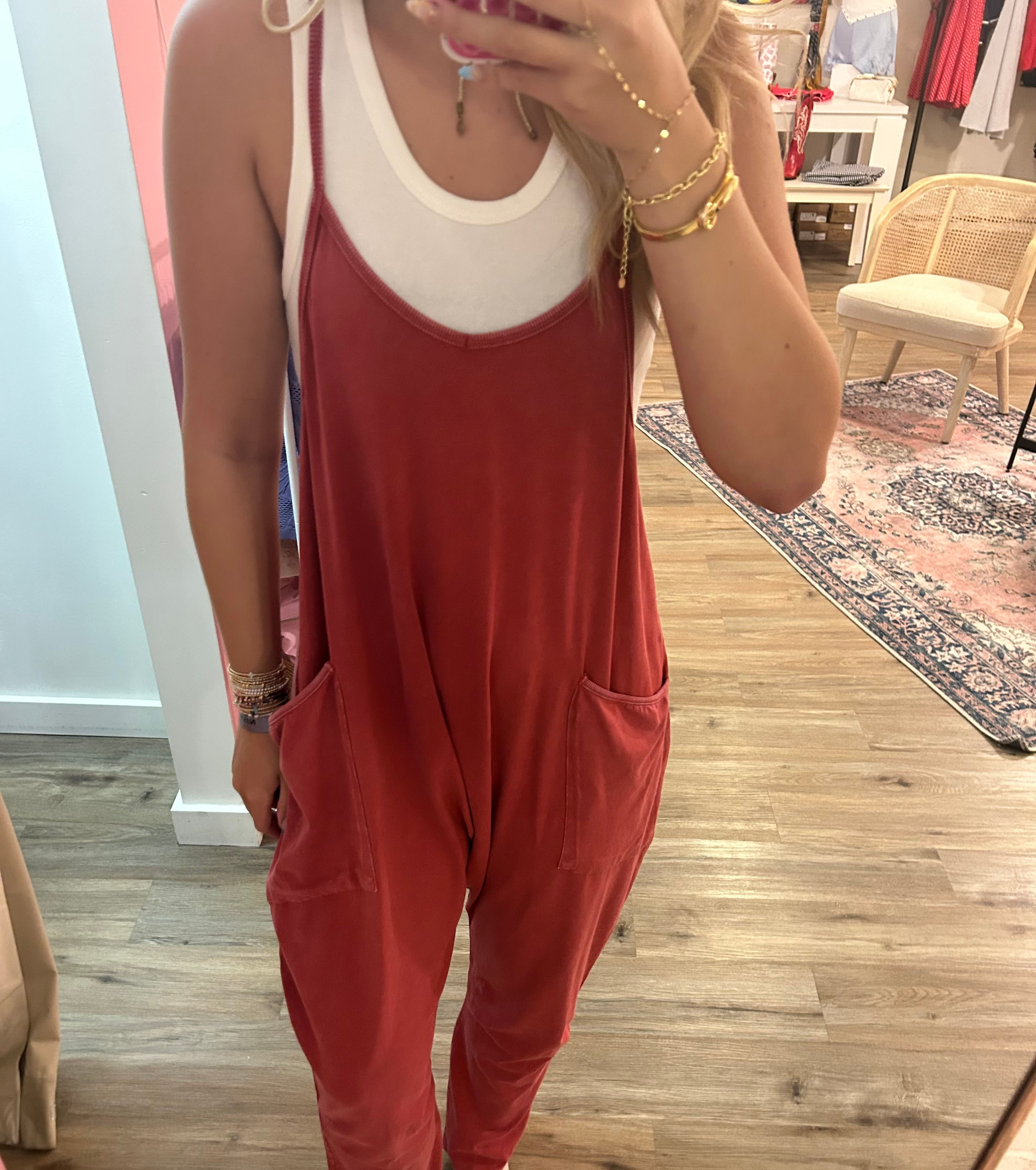 Dark Red Stretch Jumpsuit