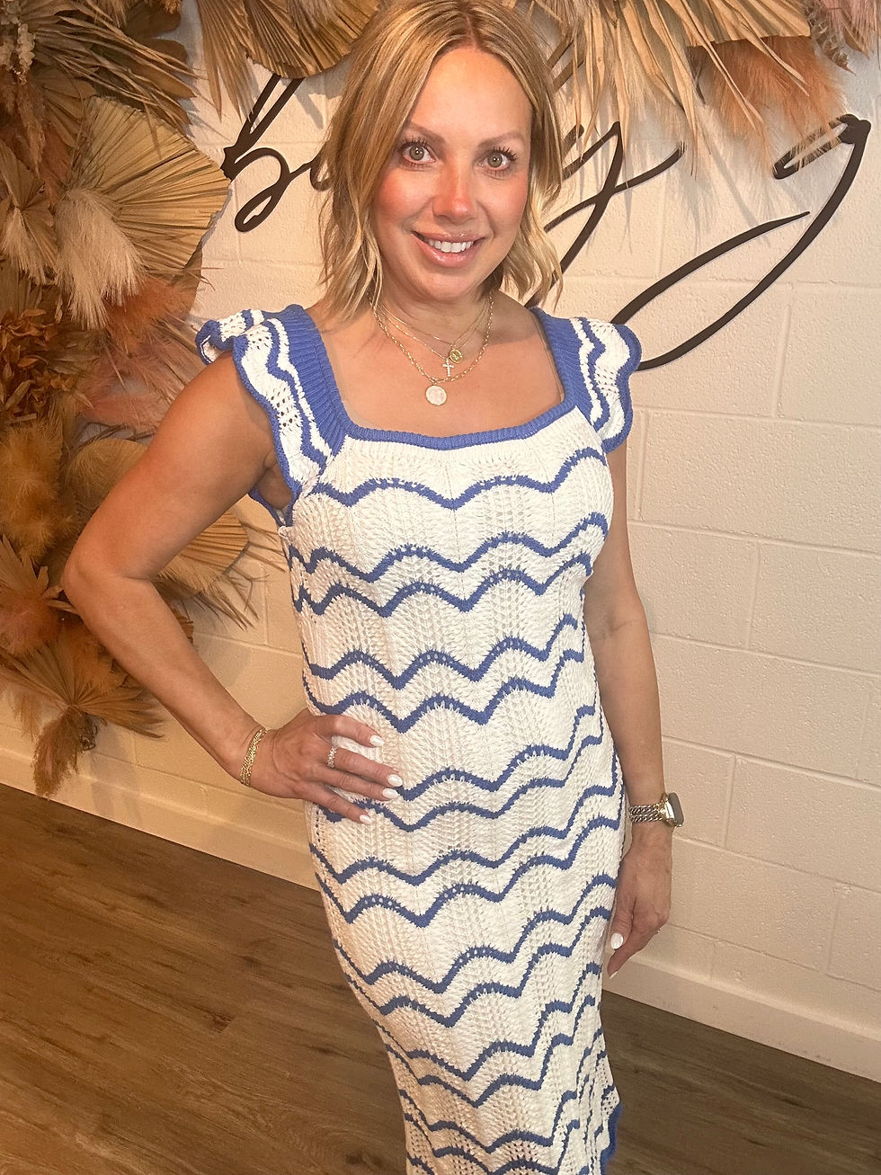 Thumbnail: Blue And White Knit Dress