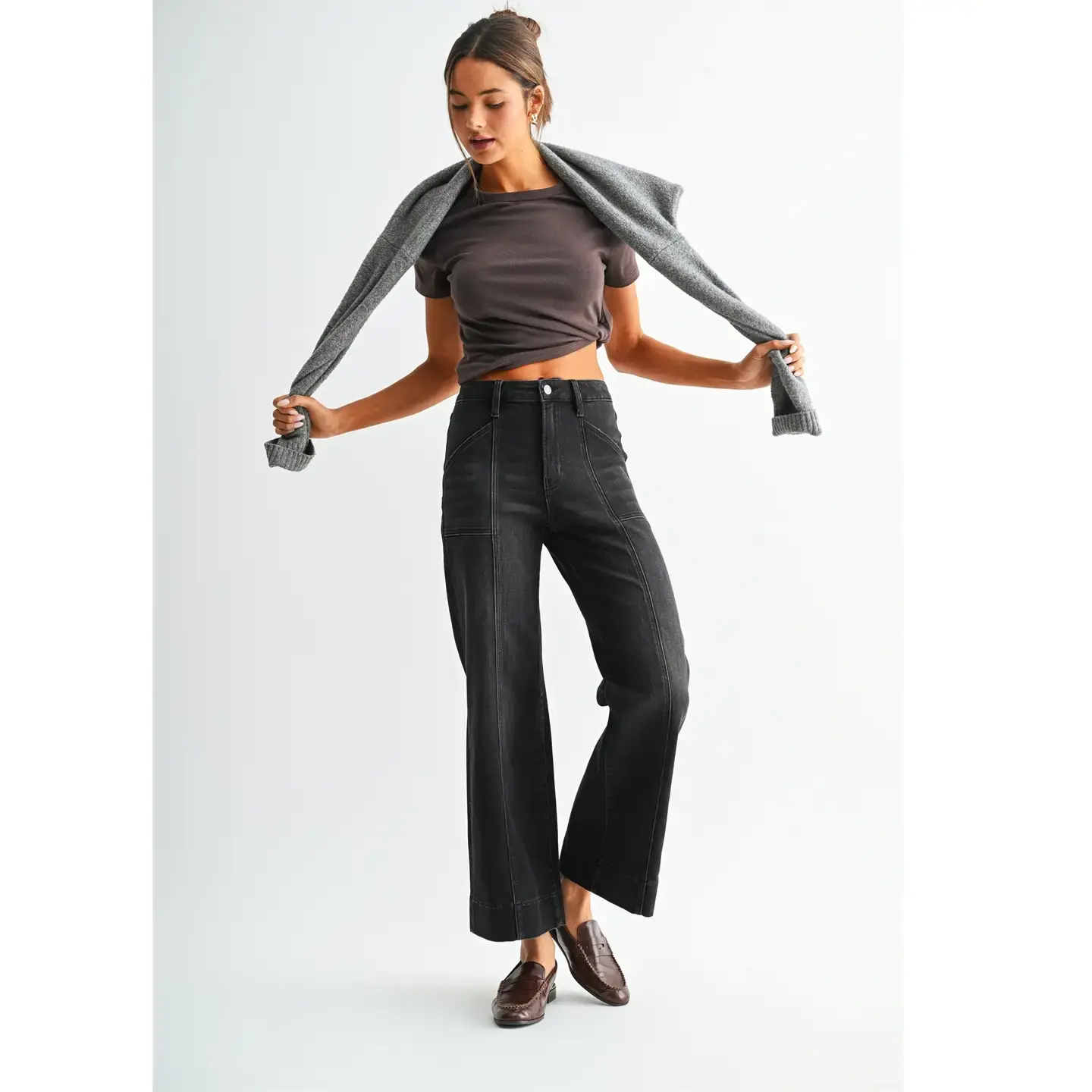High Rise Ankle Wide Trouser