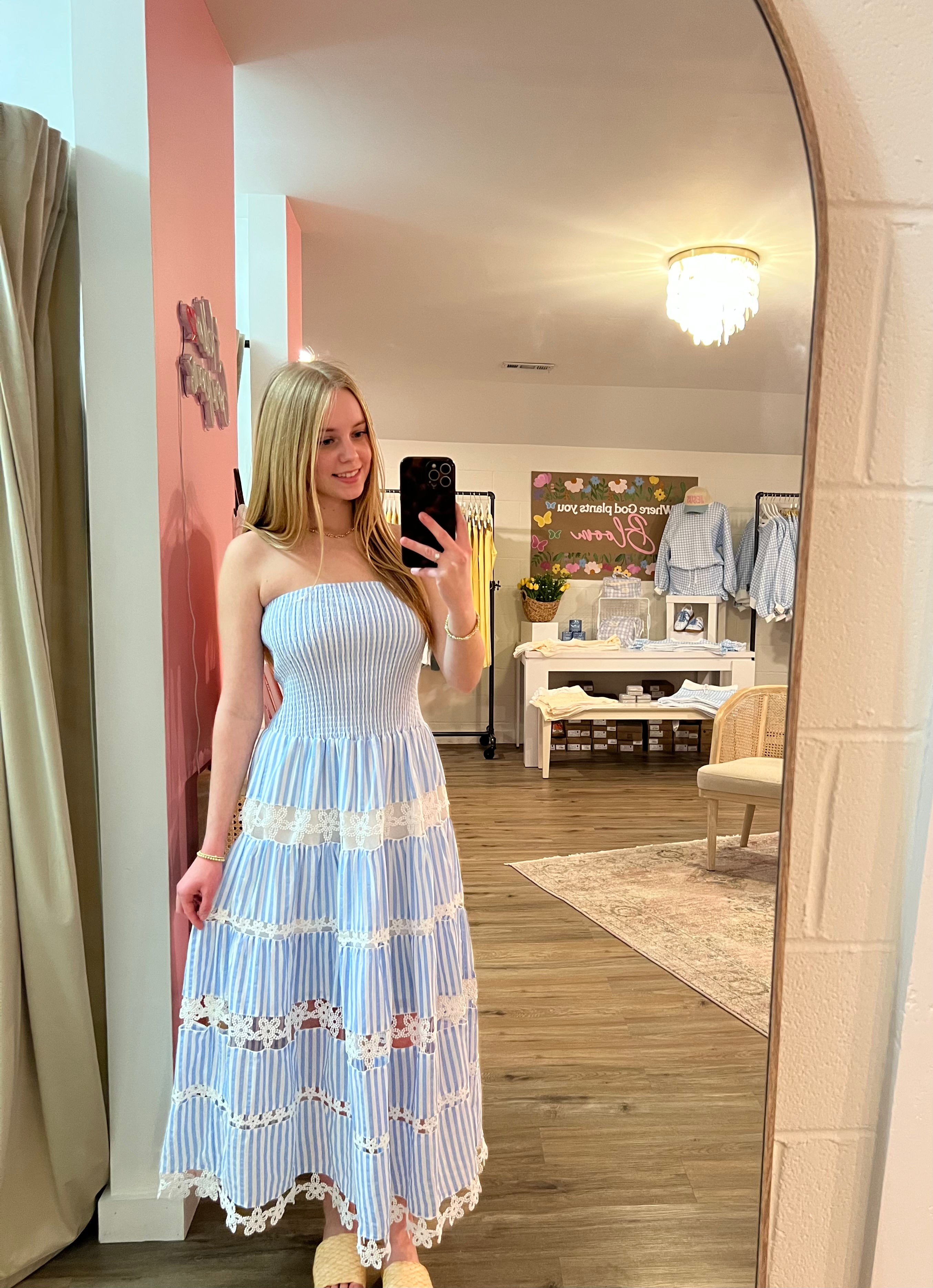 Striped Floral Lace Tube Dress