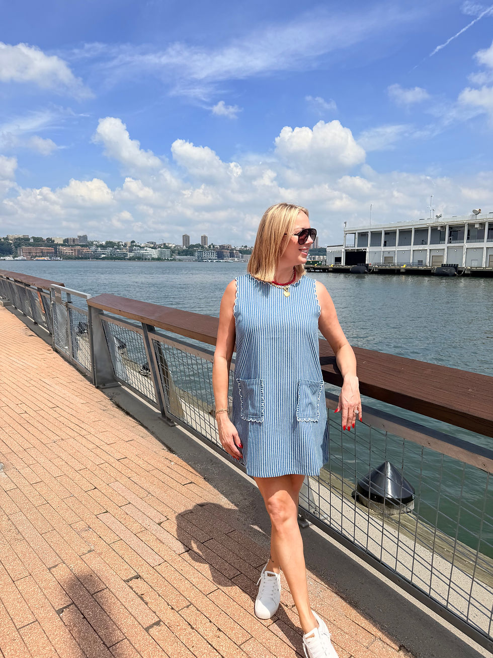 Thumbnail: Sleeveless Stripe Denim Mini Dress