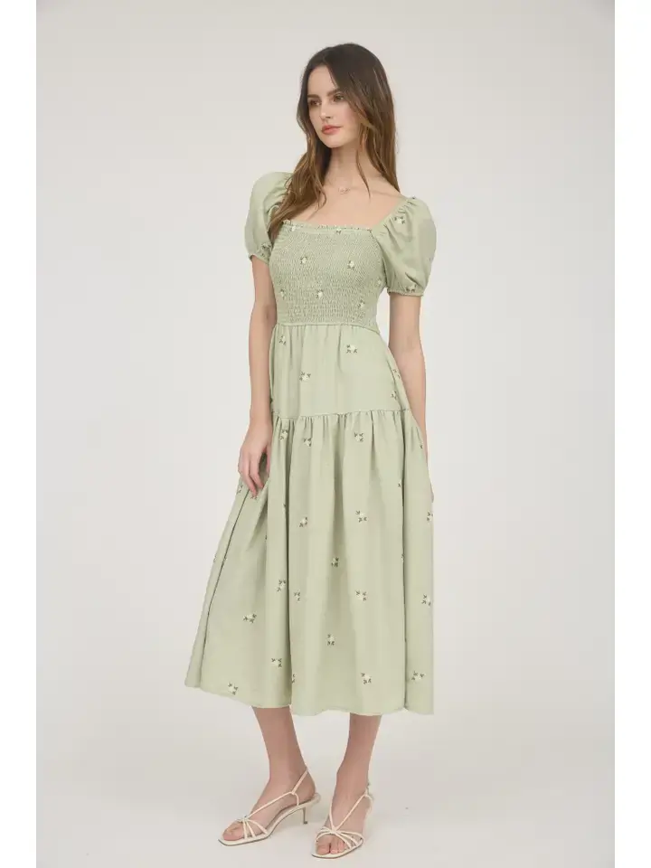 Thumbnail: FLORAL SMOCKED PUFF SLEEVE MIDI DRESS