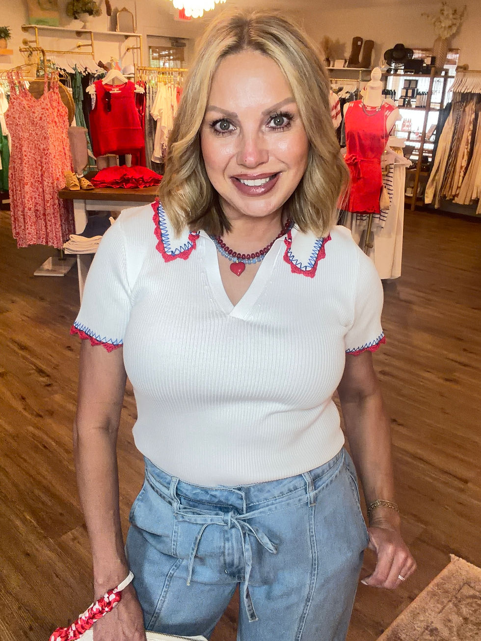 Thumbnail: White & Multi Detail V-neck Top