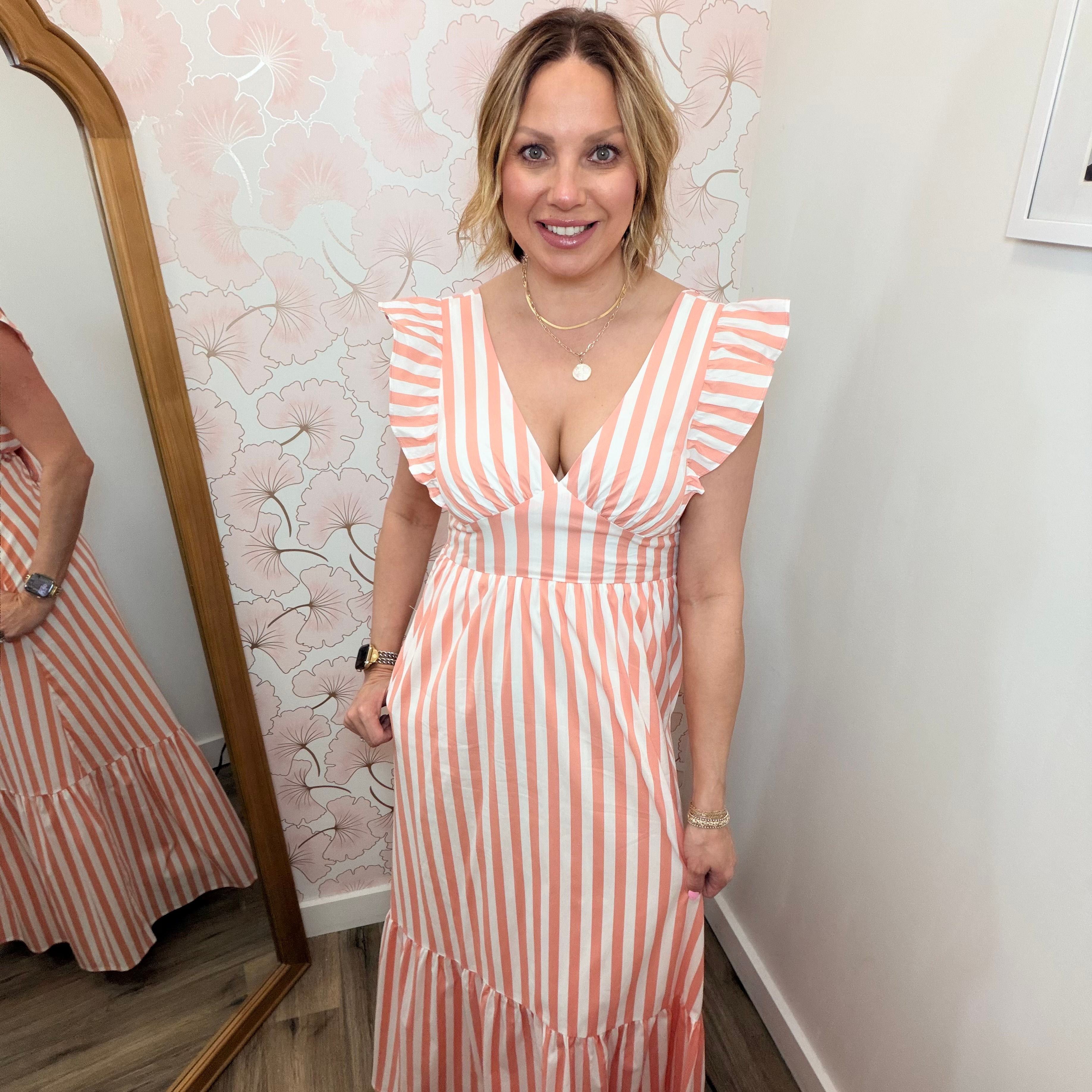 Coral Stripe Tie Back Dress