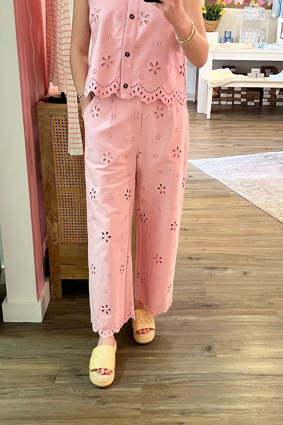 Thumbnail: Light Pink Eyelet Pants