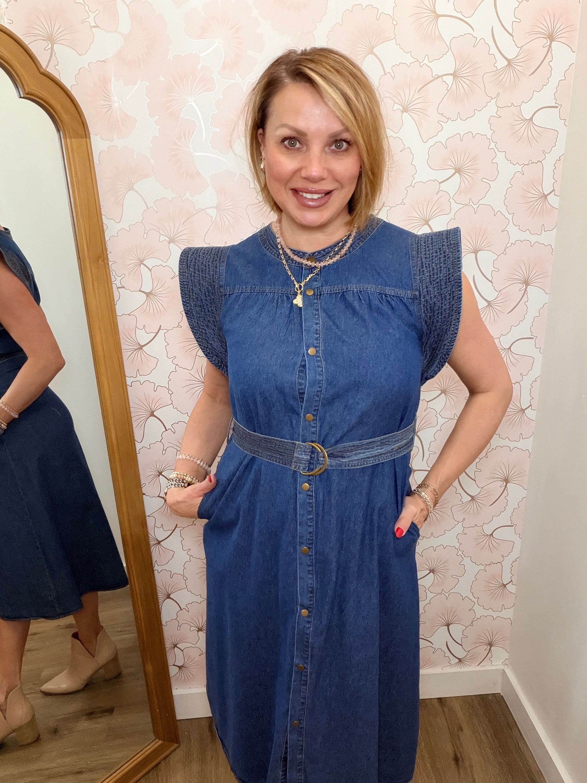 Long Denim Dress With Belt