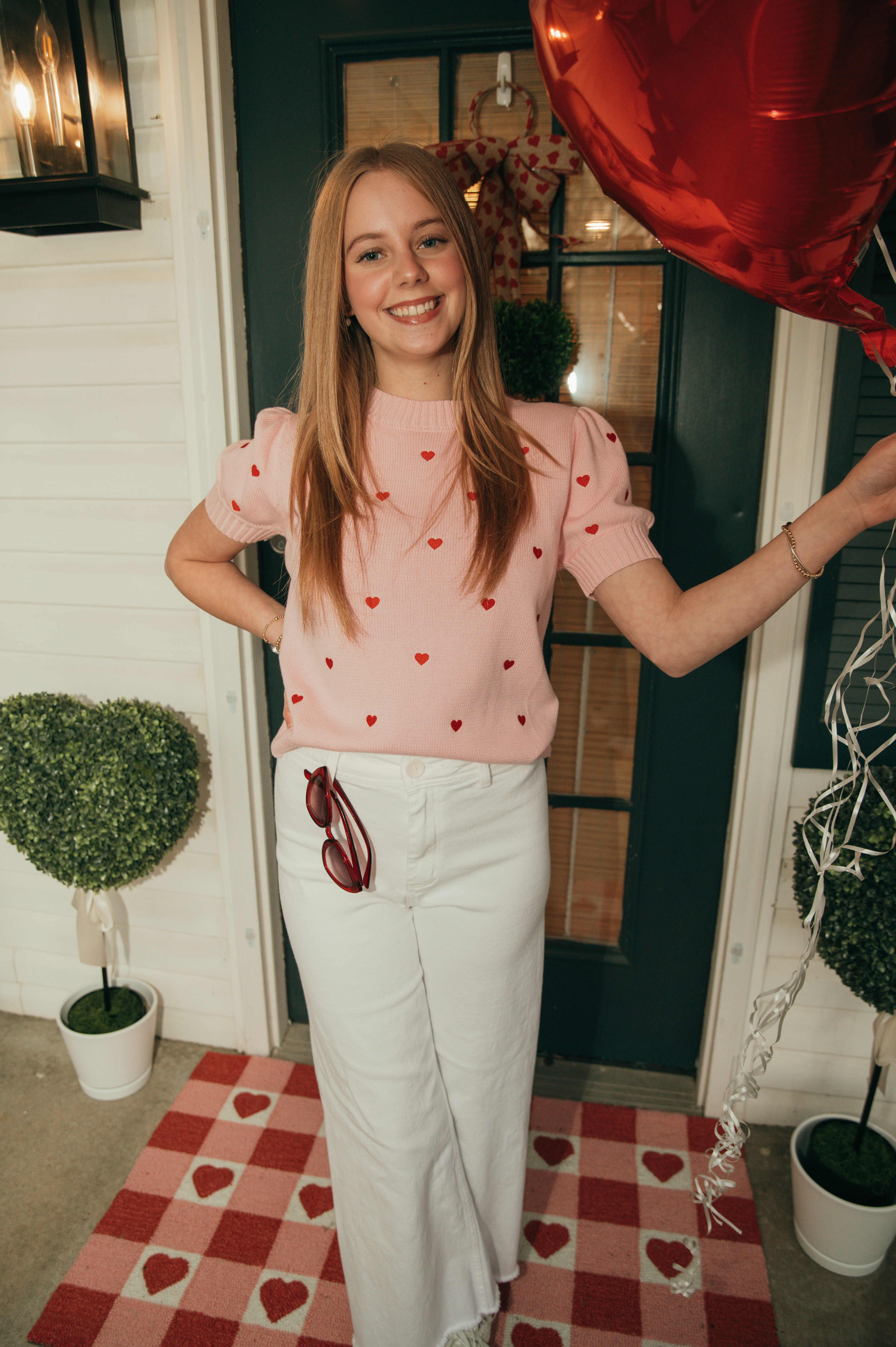 Blush Short Sleeve Heart Embroidered