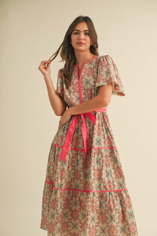Thumbnail: Coral Multi Print Detail Maxi