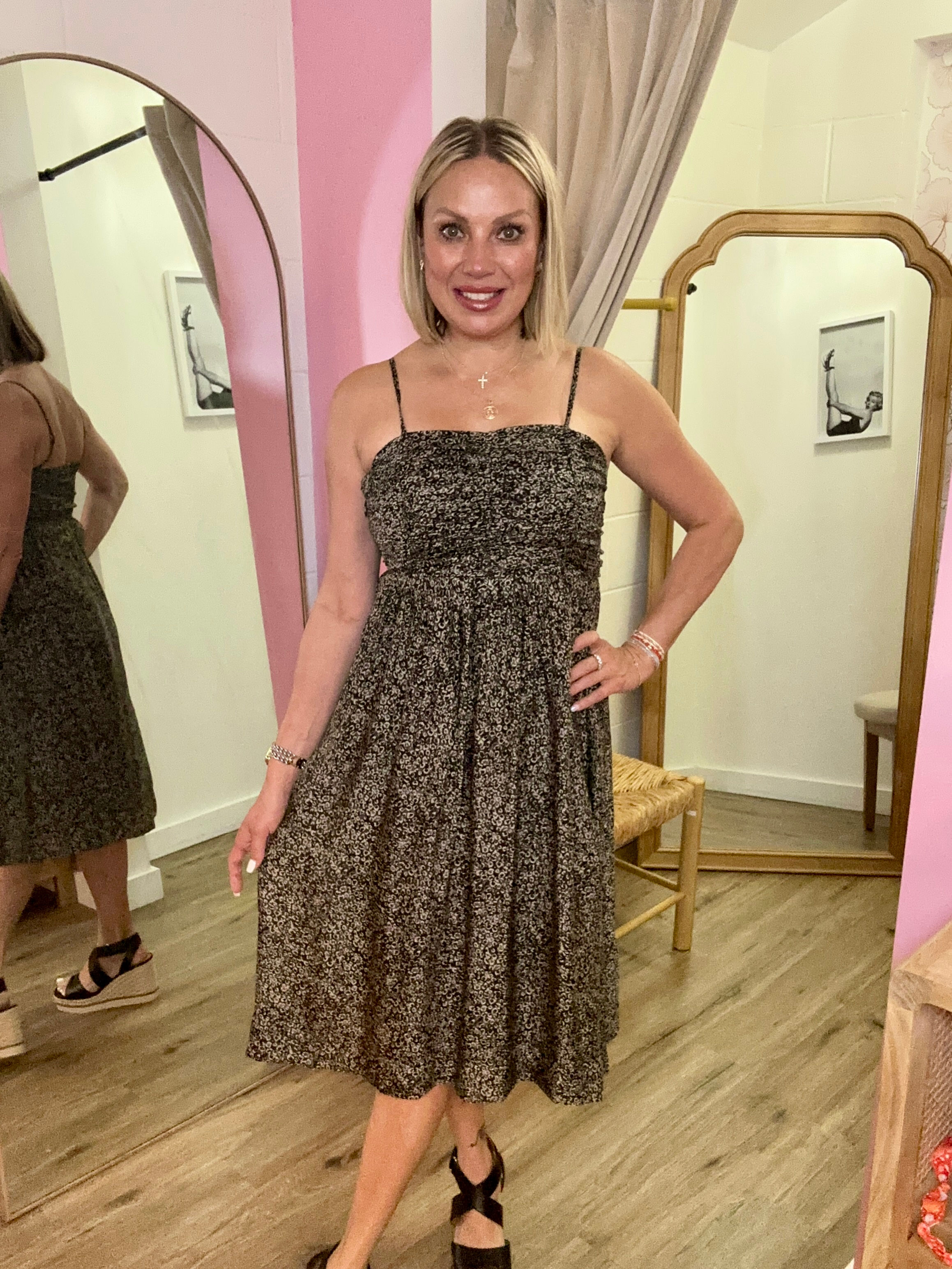 Black Leopard Print Midi Dress