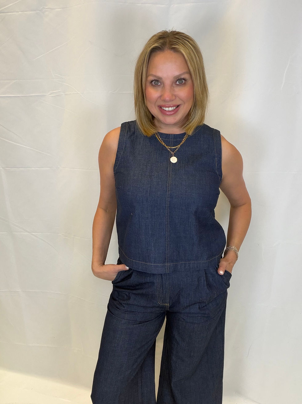 Thumbnail: Dark Denim Back Button Top