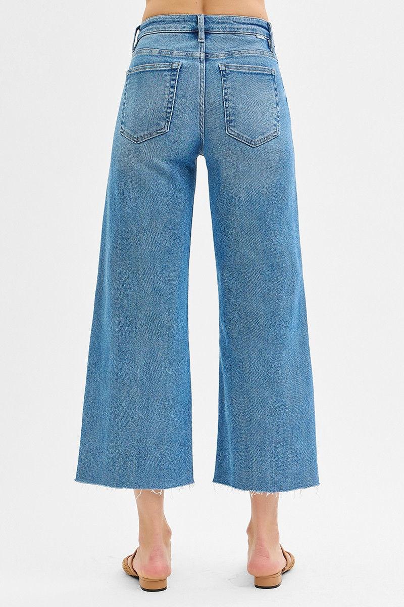 Thumbnail: High Rise Crop Wide Jeans W/ Front Pintuck And Patch Pocket