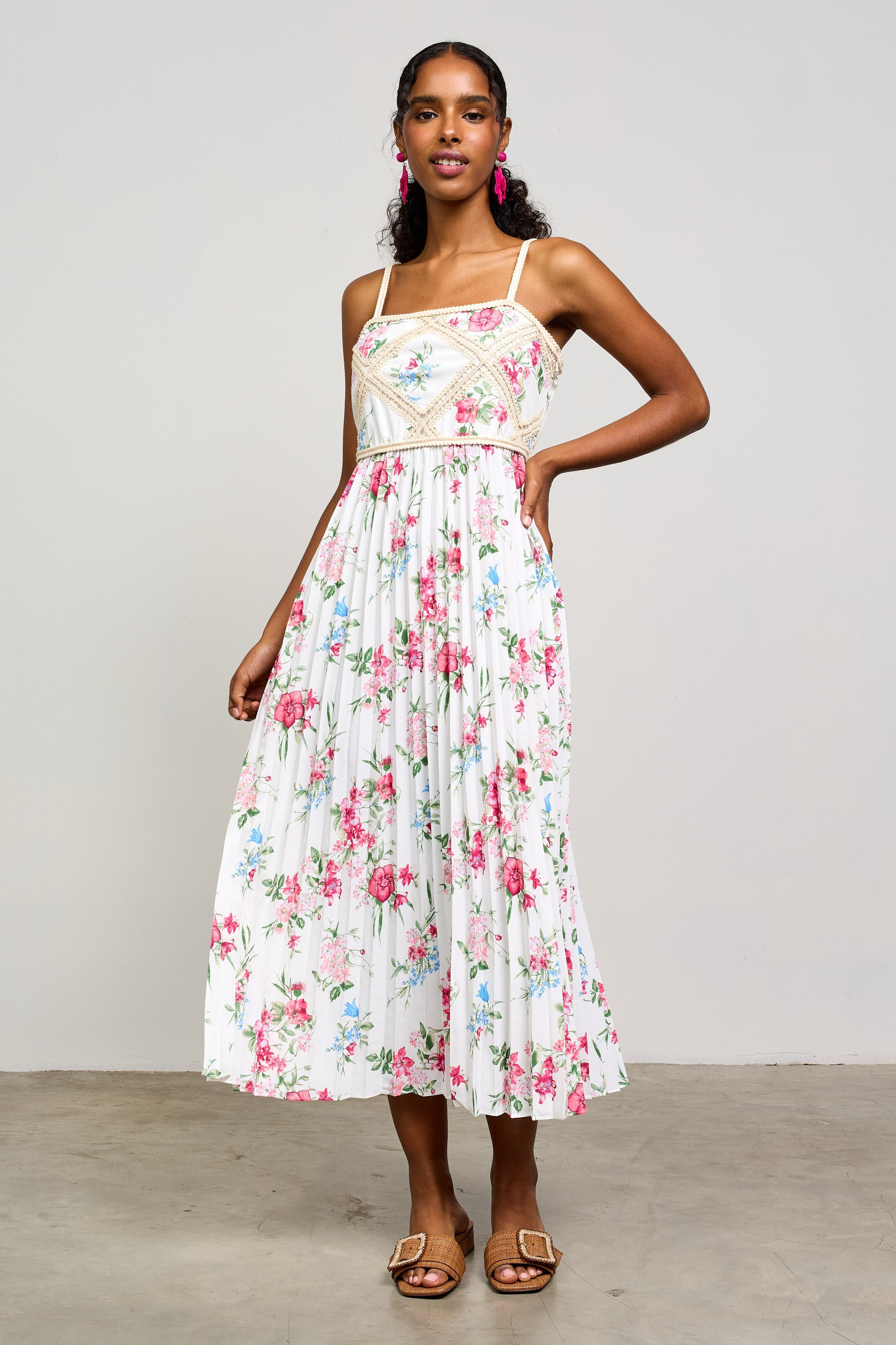 Printed Crochet Patch Maxi Dress