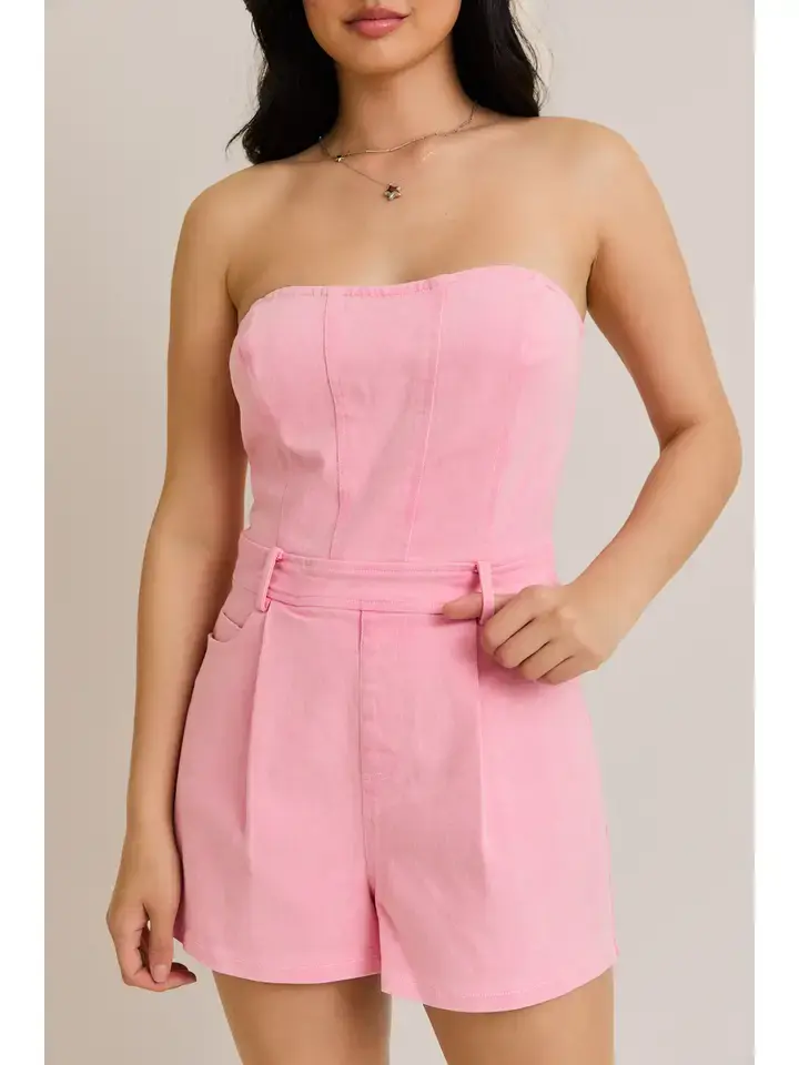Pink Tube Denim Romper