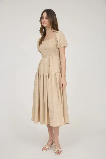 Thumbnail: FLORAL SMOCKED PUFF SLEEVE MIDI DRESS