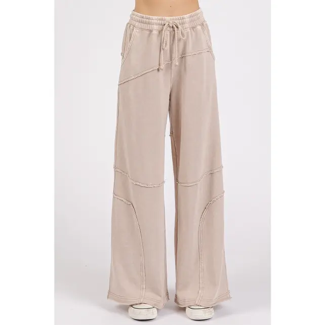 Thumbnail: ASYMMETRIC SEAM MINERAL WASH ELASTIC WAIST PANTS