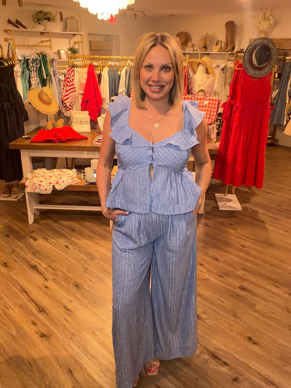 Thumbnail: Chambray Stripe Peplum Top