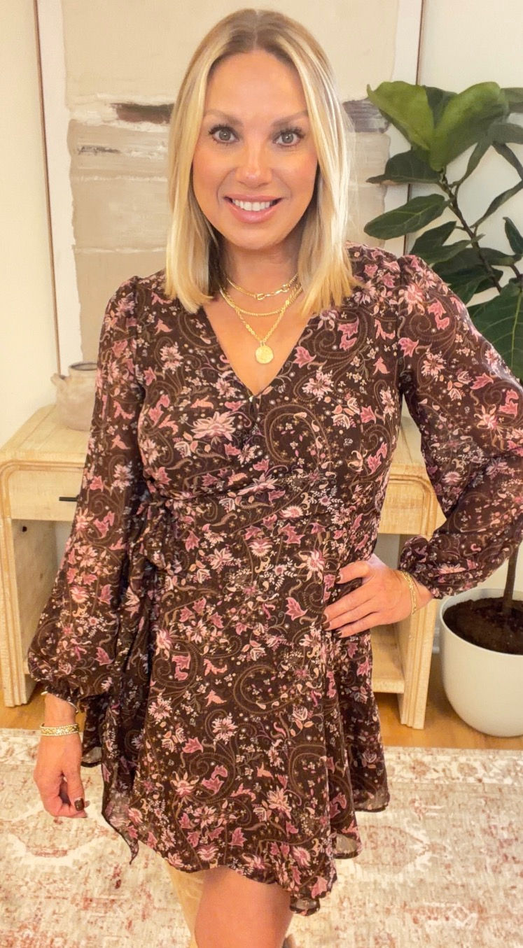 Brown Multi Floral Paisley Wrap Mini