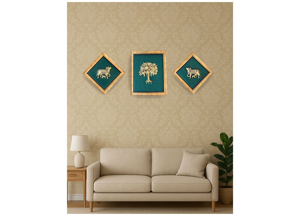 Thumbnail: Blessings of Nature - Brass Tree of life and cow calf set - Rich bottle green